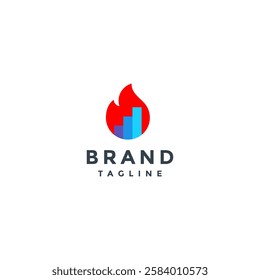 Hot Chart On Fire Logo Design. Fire Chart Bar Graphics Logo Design.