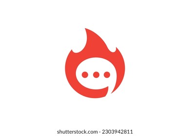 Hot chat logo, bubble chat with fire creative logo concept