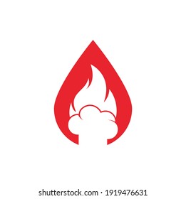 Hot chef drop shape concept vector logo design. Chef hat with a flame vector icon.