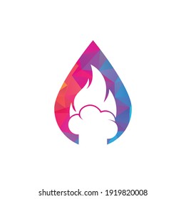 Hot chef drop shape concept vector logo design. Chef hat with a flame vector icon.
