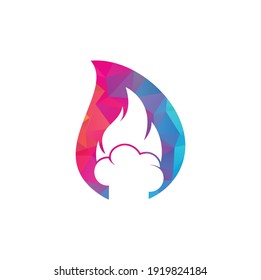 Hot chef drop shape concept vector logo design. Chef hat with a flame vector icon.
