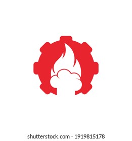 Hot chef gear shape concept vector logo design. Chef hat with a flame vector icon.