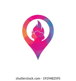 Hot chef gps shape concept vector logo design. Chef hat with a flame vector icon.