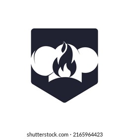 Hot chef hat vector logo design template. Chef hat and fire icon logo.