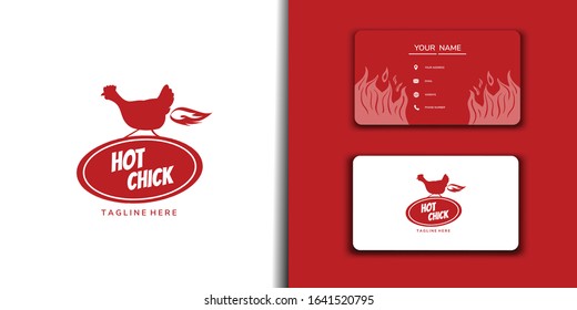 Hot Chick logo for chicken restaurant. vector logo set with business card