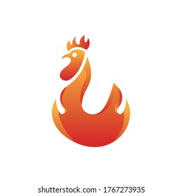 Hot Chicken With Flame Icon Logo Vector Design Illustration