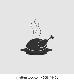 Hot chicken icon flat. Black pictogram on grey background. Vector illustration symbol