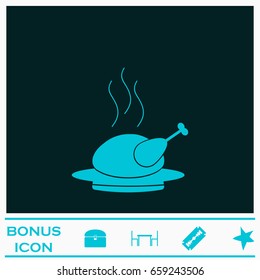 Hot chicken icon flat. Blue pictogram on dark background. Vector illustration symbol and bonus icons