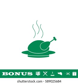 Hot chicken icon flat. Green pictogram on white background. Vector illustration symbol and bonus button