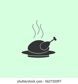 Hot chicken icon flat. Grey vector symbol on green background