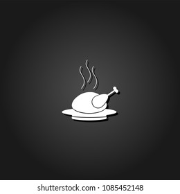 Hot chicken icon flat. Simple White pictogram on black background with shadow. Vector illustration symbol