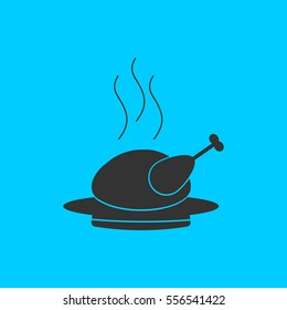 Hot chicken icon flat. Simple vector black pictogram on blue background