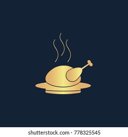 Hot chicken icon flat. Simple gold pictogram on dark background. Vector illustration symbol