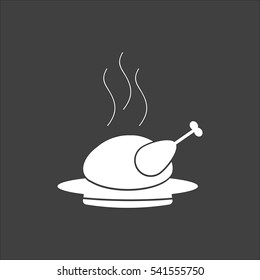 Hot chicken icon flat. Vector white illustration isolated on black background. Flat symbol