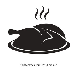 HOT CHICKEN LAYING ON THE PLATE. The silhouette is black. 
