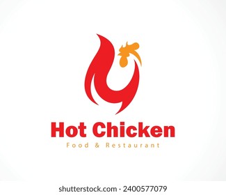 hot chicken logo creative design concept rooster and fire