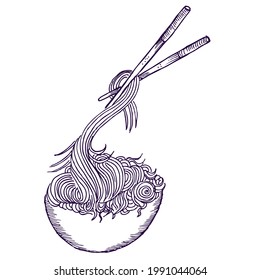 hot chicken noodle with chopsticks
