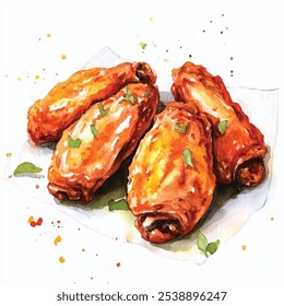 Hot Chicken wings watercolor clipart illustration