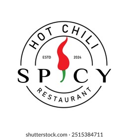 Hot Chili Food mit Chili und Feuer-Symbol. Logo-Design für Vintage Labels