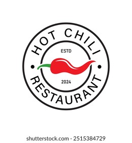Comida de pimentão quente com pimentão e símbolo de fogo. Design de logotipo de etiqueta vintage