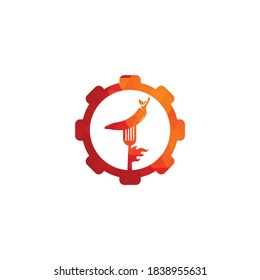 Hot Chili With Fork gear shape concept Logo Design. Chili and fork logo template suitable for spicy food, restaurant menu.