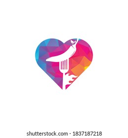 Hot Chili With Fork heart shape concept Logo Design. Chili and fork logo template suitable for spicy food, restaurant menu.	