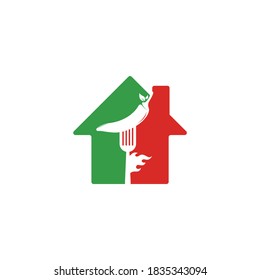 Hot Chili With Fork home shape concept Logo Design. Chili and fork logo template suitable for spicy food, restaurant menu.