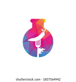 Hot Chili With Fork lab shape concept Logo Design. Chili and fork logo template suitable for spicy food, restaurant menu.	