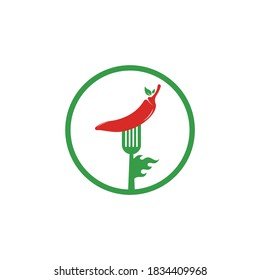 Hot Chili With Fork Logo Design. Chili and fork logo template suitable for spicy food, restaurant menu.