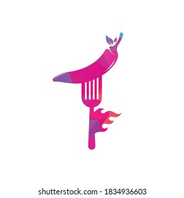 Chili Caliente Con Diseño De Logotipo De Horquilla. Plantilla de logotipo de chile y tenedor para comida picante, menú de restaurante.
