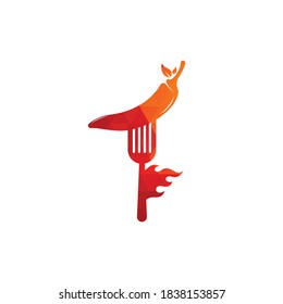 Hot Chili With Fork Logo Design. Chili and fork logo template suitable for spicy food, restaurant menu.