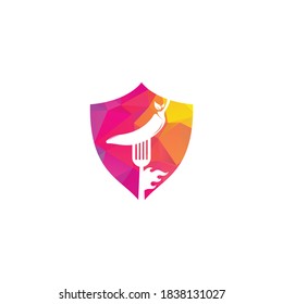 Hot Chili With Fork shield shape concept Logo Design. Chili and fork logo template suitable for spicy food, restaurant menu.	