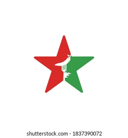 Hot Chili With Fork star shape concept Logo Design. Chili and fork logo template suitable for spicy food, restaurant menu.