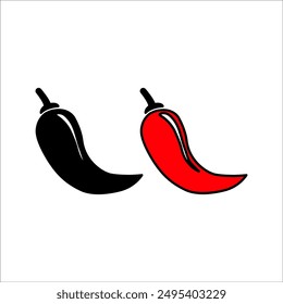 Hot chili icon. Vector of Asian and Mexican hot food and sauces, red and black line chili peppers.