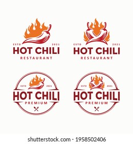 Hot chili logo design concept. Fire chili logo symbol. Spice food illustration