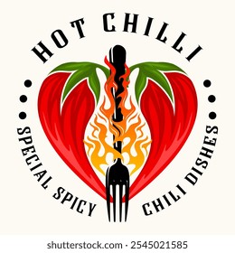 hot chili logo design. chili and fork elements, for labels of sauces, spicy foods.	
