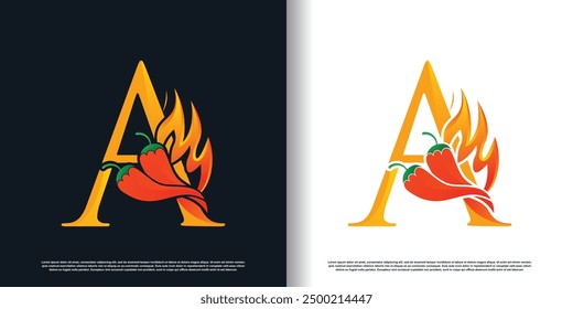 hot chili logo design vector with letter a concept premium vector