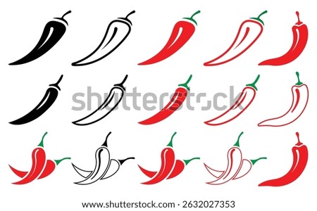 Hot chili paper icon set vector on white background. hot pepper, paprika vector illustraion .Chili pepper icon vector set, red chili icon vector set isolated on white background.