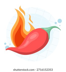 Hot chili pepper with burning fire flames. Vector illustration for spicy cuisine, heat, hot flavor, and food spice concepts.