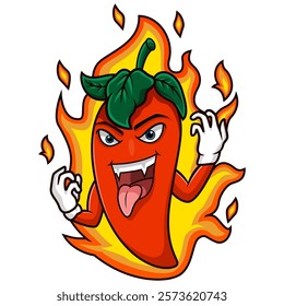 Hot Chili Pepper Cartoon with tongue out