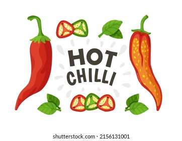 Heißes Chilischoten-Konzept. Set Elemente heiße Lebensmittel.