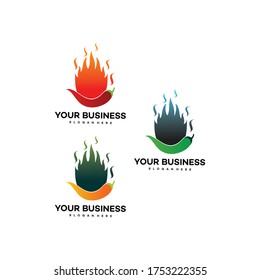 Hot chili pepper with fire burn design logo vector.