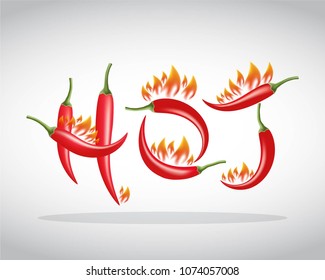 Hot chili pepper in fire. Vector illustration