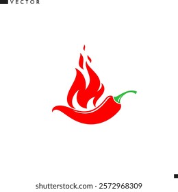 Hot chili pepper with fire vector. Mexican food logo. Abstract vegetable sign