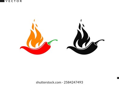 Hot chili pepper with fire vector. Isolated peppers on white background. Mexican food vector