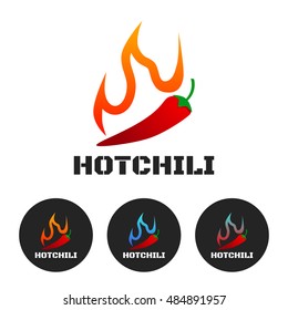Hot chili pepper in fire, vector illustration, logo set