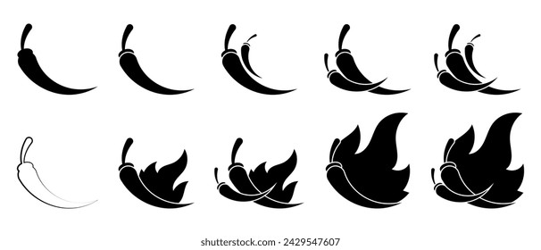 Hot chili pepper icon set. Chili pepper logo. Spicy Mexican food. Vector isolated on white background.