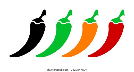 Hot chili pepper icon set. Chili pepper logo. Spicy Mexican food. Vector isolated on white background.