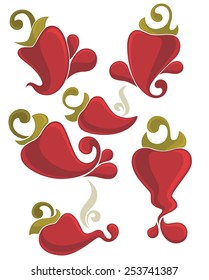 Hot chili pepper icons and emblems