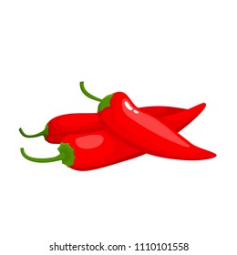 Hot chili pepper isolated on white background. Vector illustration of cartoon fragrant whole and cut spices used for magazine, poster, card, menu cover and web pages.